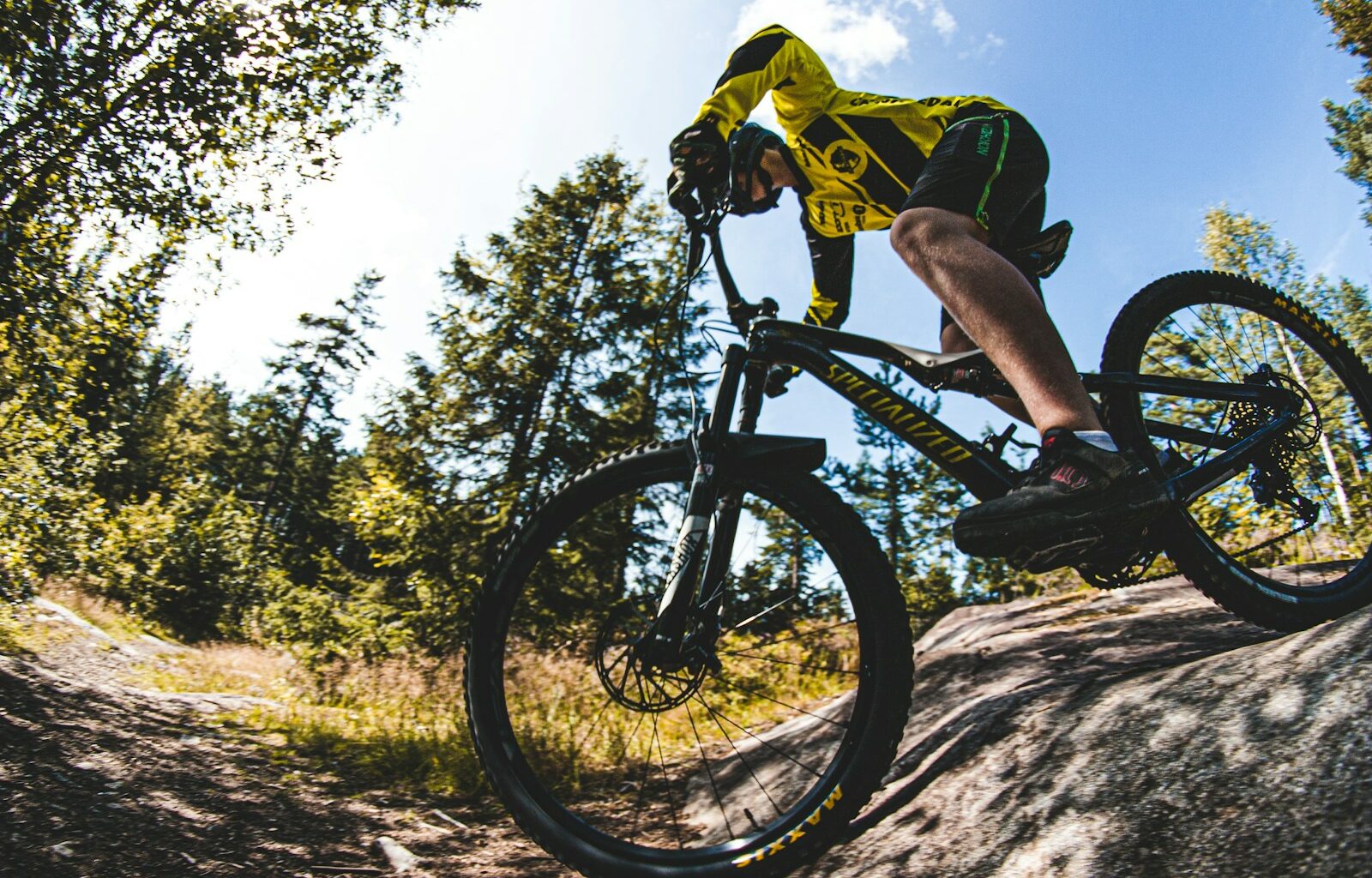 selective-focus photography of man riding bicycle